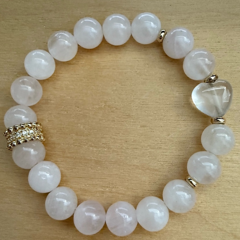Pale Rose Quartz Beaded Bracelet with Gold Accents